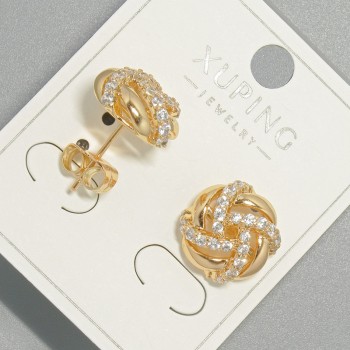 Aretes de botón Xuping con strass blancos, diámetro 12,5 mm ± baño de oro 18K