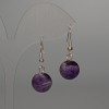 Pendientes de amatista, piedra natural, bola lisa, diámetro 12 mm +/-, longitud 32 mm +