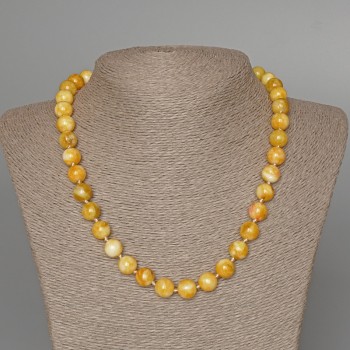 Collar de jadeíta amarilla, cuentas lisas, diámetro 10,5 mm, longitud 49 cm