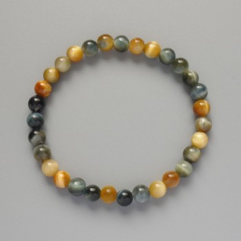 Pulsera de ojo de gato amarillo-gris, piedra natural, bolas lisas, diámetro 6,5 mm, longitud 18 cm +/- (elástico)
