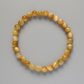 Pulsera de ojo de gato amarillo natural, cuentas lisas de 6,5 mm de diámetro, longitud 18 cm, elástica