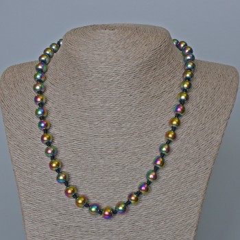 Collar de hematita con acabado 'gasolina' cuentas lisas, diámetro 9 mm ±, longitud 50 cm ±