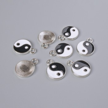 Accesorio colgante «Yin Yang», diámetro 15,5×12 mm, diámetro de agujero 2,4 mm, empaque 8 uds ±, color plateado del metal