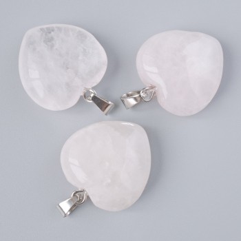 Colgante 'Corazón' de cuarzo rosa natural, piedra natural, diámetro 20×20×9 mm +-, longitud 28 mm+-