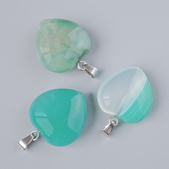 Colgante 'Corazón' de ágata verde, piedra natural, diámetro 20x20x9 mm ±, longitud 28 mm ±