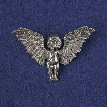 Broche-colgante Ángel de metal plateado, 33×51 mm+