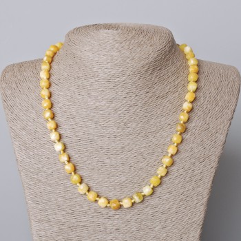 Collar de jadeíta amarilla, piedra natural facetada en cubos, diámetro 7 mm, longitud 45-49 cm ±