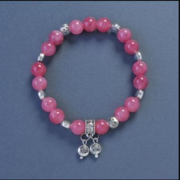 Pulsera de turmalina (artificial) con cuentas lisas, diámetro de 8 mm ±, longitud 18 cm ±, elástica, con colgante de carita sonriente