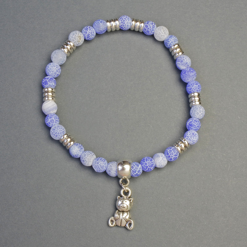 Pulsera de Ágata Helada con colgante en forma de osito