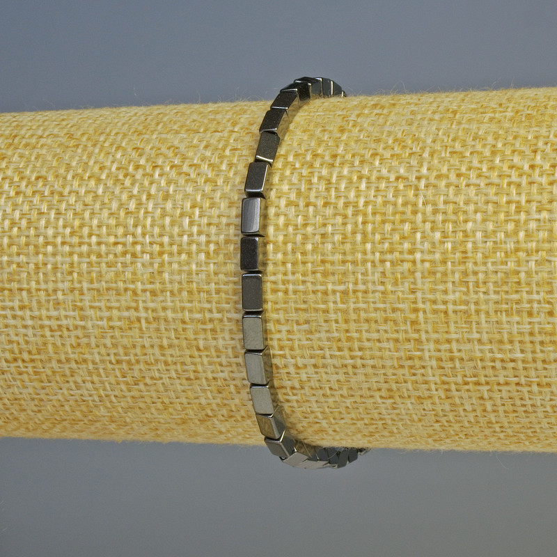 Pulsera de hematita rectangular negra, cuentas de 5×3 mm, longitud 18 cm, elástica