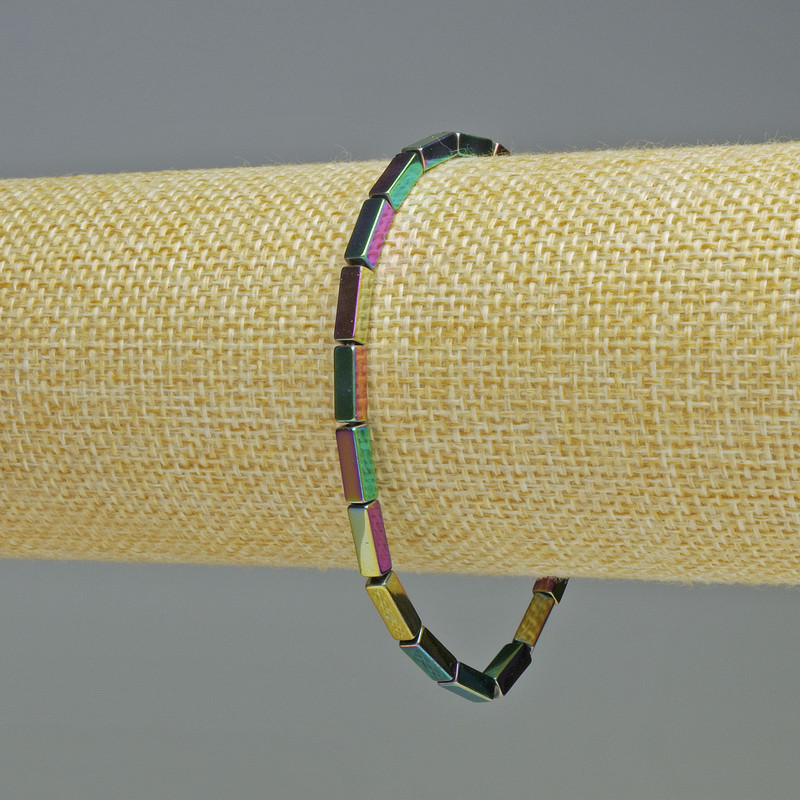 Pulsera de hematita arcoíris con rectángulos, diámetro 9×3 mm, longitud 18 cm, elástica