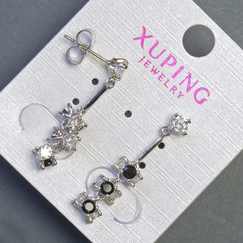 Pendientes Xuping con piedras negras 6x30 mm rodio
