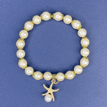 Pulsera Mallorca Blanca acrílica, diámetro 8 mm ±, longitud 113 cm ±, longitud 18 cm ±, elástica