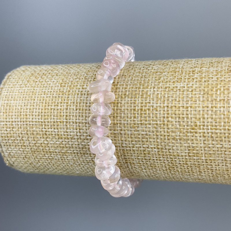 Pulsera de cuarzo rosa, trocitos 9×4 mm, longitud 18 cm, elástica