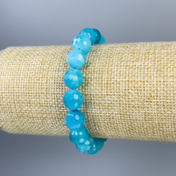 Pulsera de aguamarina con bolas facetadas, diámetro 10 mm, longitud 18 cm, elástica