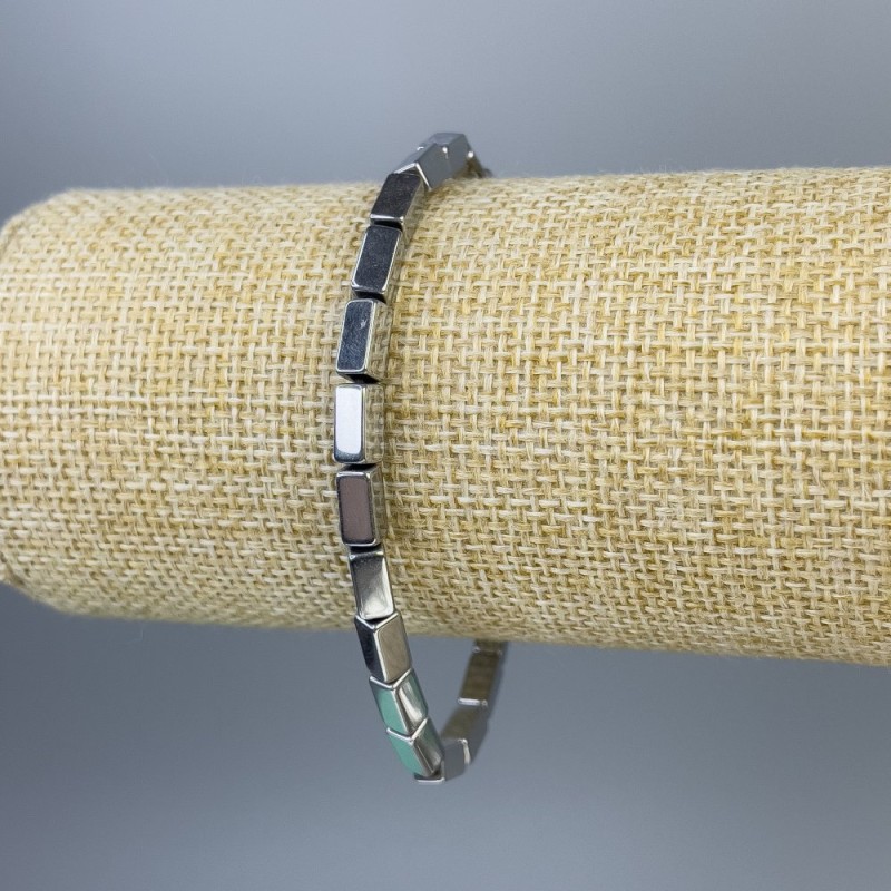 Pulsera de hematita rectangular, color plateado, diámetro 8×4 mm, longitud 18 cm, elástico