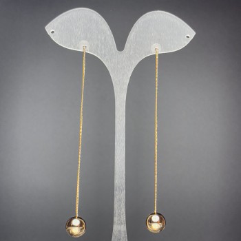 Aretes tipo botón Xuping con bola y cadena, diámetro 10,5 mm, longitud 10 cm, baño de oro 18K