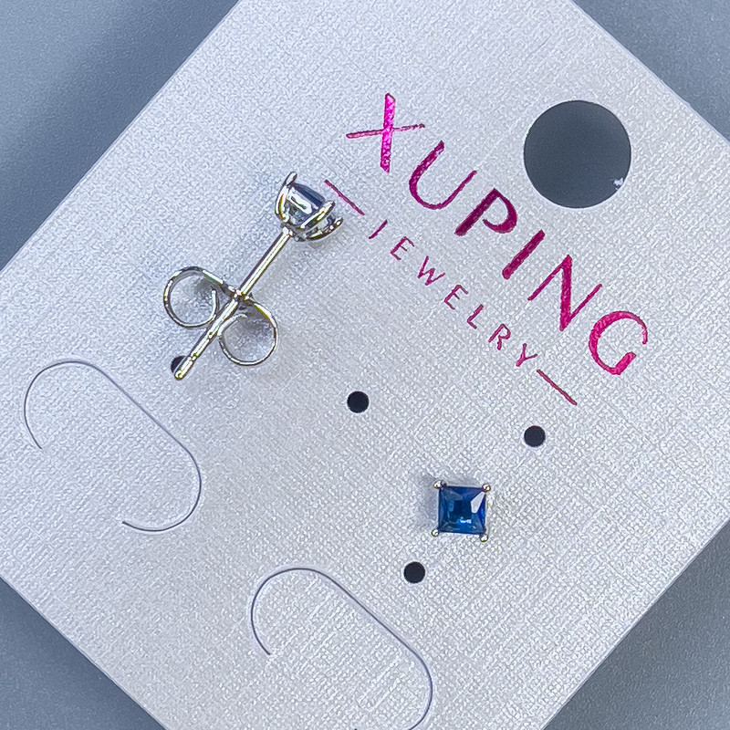 Pendientes tipo botón Xuping con piedra azul de 3 mm ± rodio