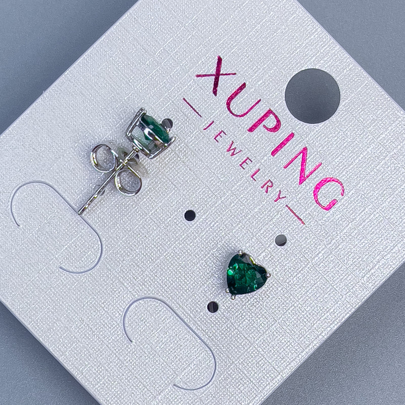 Pendientes tipo botón Xuping «Corazón con piedra verde» 5 mm ± rodio
