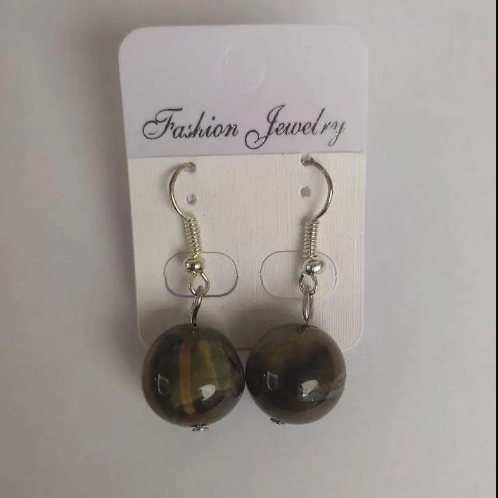 Pendientes ojo de halcón, bolas lisas, diámetro 14 mm, longitud 3,5 cm