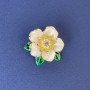 Broche 'Flor', diámetro 25 mm ±, esmalte blanco y verde con strass