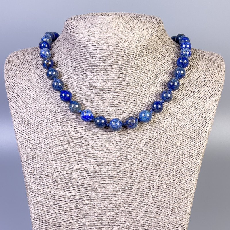 Collar de lapislázuli, bolas lisas de 10 mm, 45 cm con cierre