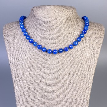 Collar de lapislázuli (acrílico sintético) cuentas lisas, diámetro 8,5 mm, longitud 50 cm, con cierre