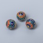 Abalorio Cloisonné azul, turquesa y rojo con esmalte, diámetro 10 mm ±, orificio 2 mm, color dorado del metal, 1 pieza
