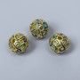 Abalorio Cloisonné azul turquesa esmaltado, diámetro 10 mm ±, agujero de 2 mm, color dorado del metal, 1 pieza
