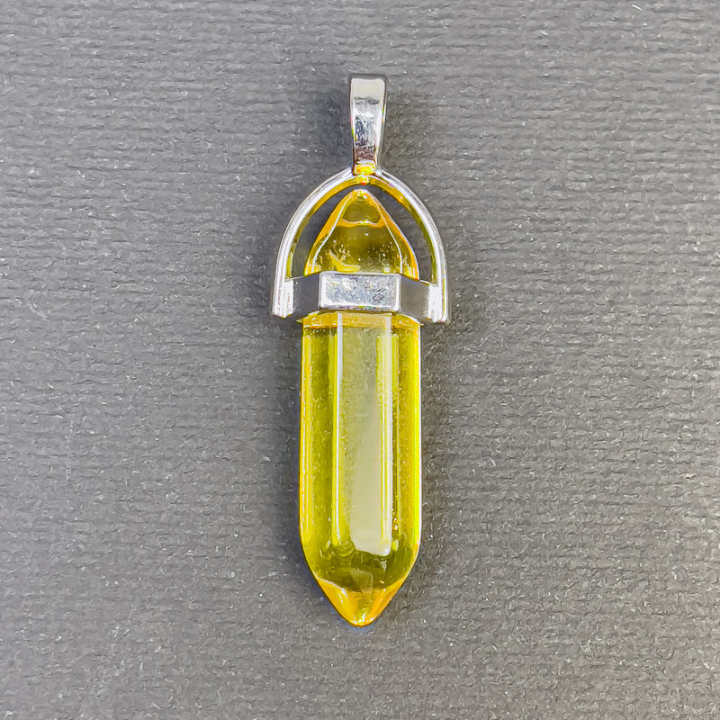 Colgante hexagonal con cristal y esfera de vidrio amarillo, 8×31×41 mm+
