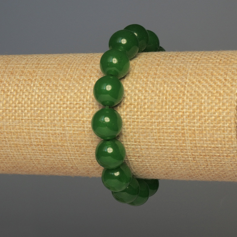 Pulsera de crisoprasa con bolas lisas, diámetro 12 mm, longitud 18 cm ±, elástica