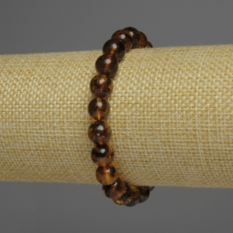 Pulsera de ámbar con cuentas lisas, diámetro 9 mm, longitud 18 cm, elástica