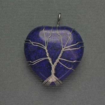 Colgante Corazón de lapislázuli, 31x31x38 mm, con recubrimiento de metal plateado