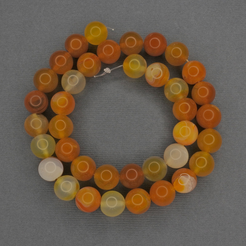 Cuentas de ágata naranja, bolas lisas, diámetro 10 mm ±, en hilo, longitud 38 cm ±