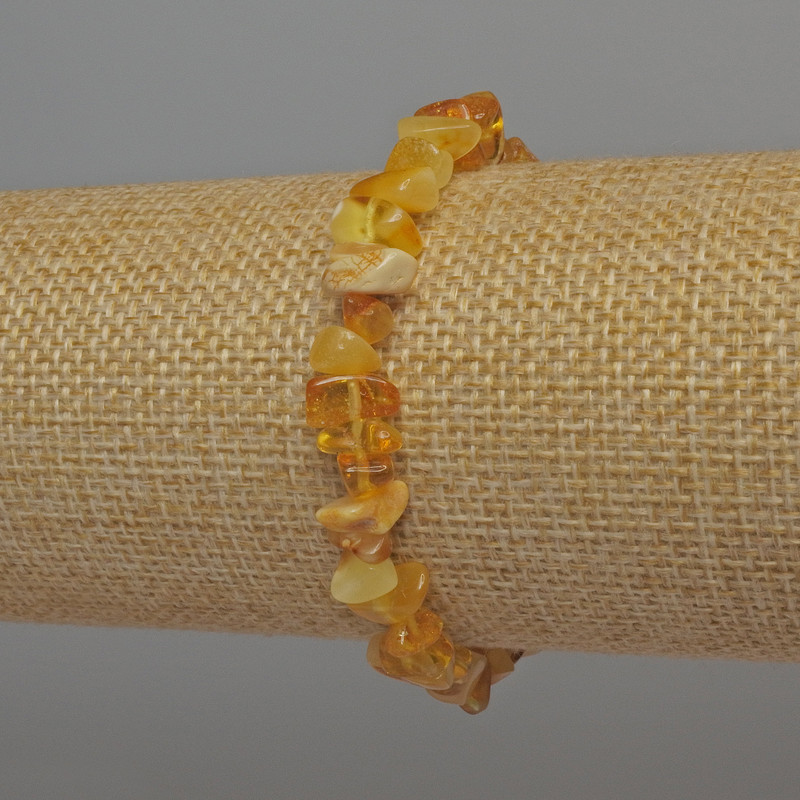 Pulsera de trocitos de ámbar, diámetro 7×4 mm ±, longitud 18 cm ±, elástica