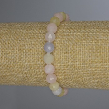 Pulsera de Morganita con bolas facetadas, diámetro 8 mm, longitud 18 cm, banda elástica