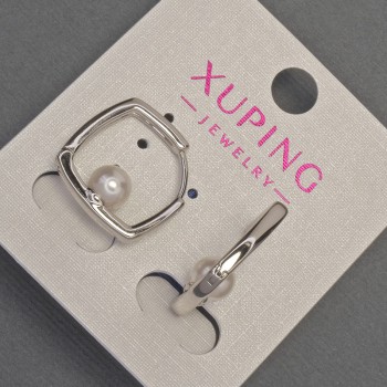 Pendientes Xuping con perla de Mallorca, diámetro 6 mm, longitud 18 mm, baño de rodio