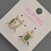 Pendientes Xuping con strass blancos y cristal verde, diámetro 8 mm, longitud 14 mm, baño de oro 18K
