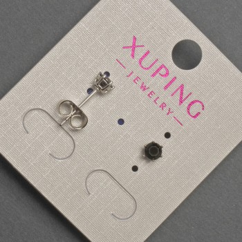 Aretes tipo botón Xuping con cristal negro, diámetro 4 mm ±, baño de rodio