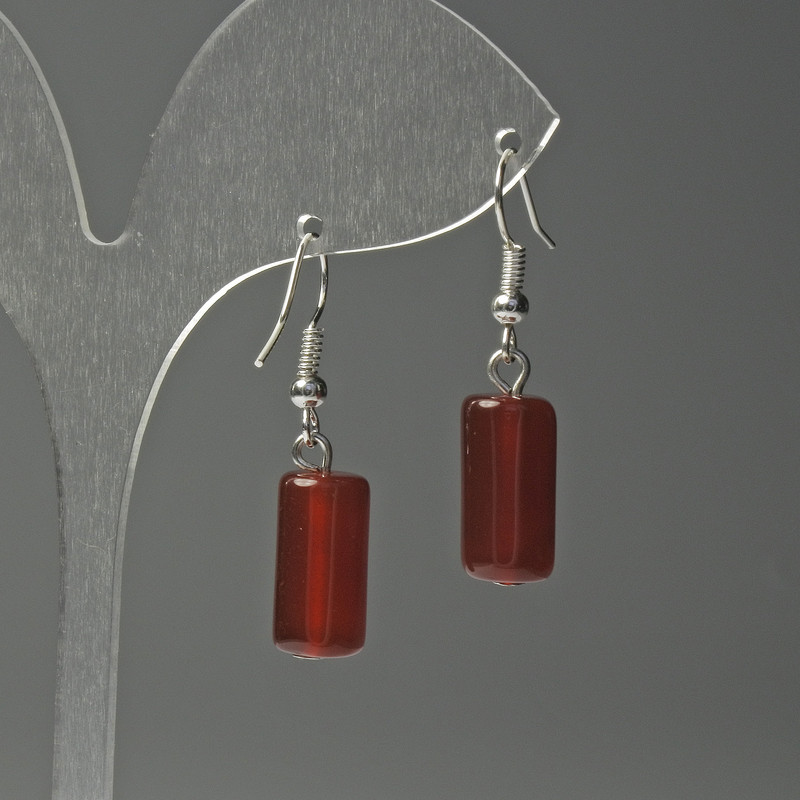 Pendientes de cornalina cilíndricos, diámetro 8×15 mm, longitud 37 mm ±
