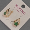 Pendientes Xuping con strass blancos y cristal verde, diámetro 11 mm, longitud 16 mm, baño de oro 18K