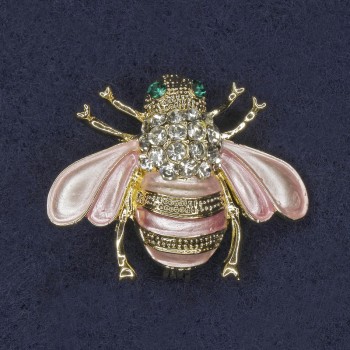 Broche Abeja con esmalte rosa y cristales