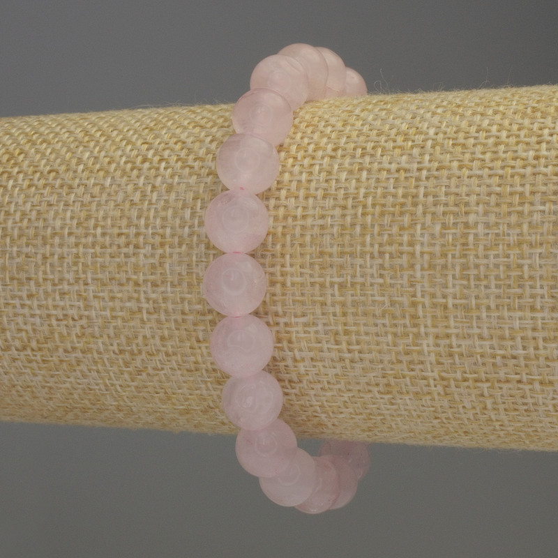 Pulsera de cuarzo rosa, Bolas lisas, diámetro 8 mm ±, longitud 18 cm ±, elástica