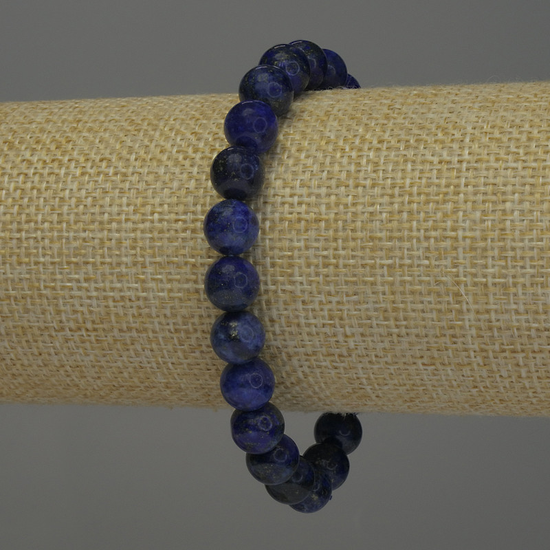 Pulsera de lapislázuli con cuentas lisas, diámetro 8 mm, longitud 18 cm, elástica