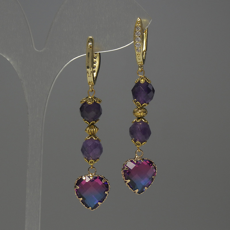 Pendientes de amatista con bolas facetadas de 8 mm
