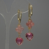 Pendientes de calcedonia en forma de trébol, diámetro 13 mm ±, cristal rosa en montura de 13 mm ±, longitud 53 mm ±