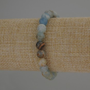 Pulsera de calcita azul, bolas lisas de 8 mm de diámetro, longitud 18 cm ±, elástica