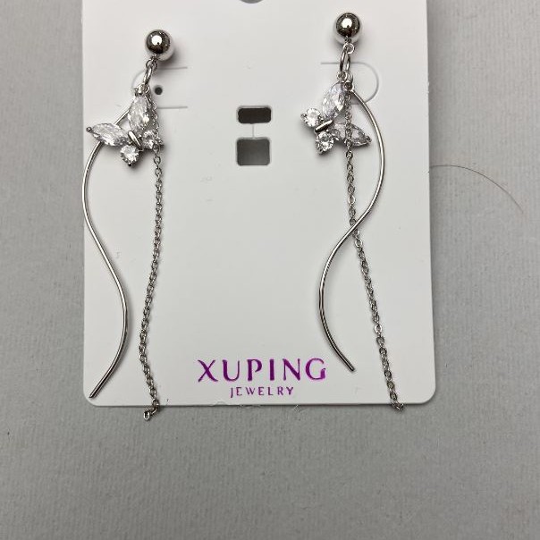 Pendientes Xuping con cristales blancos, 67 mm, rodio