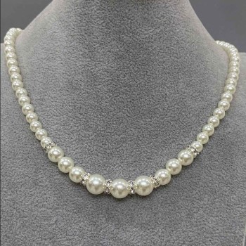 Collar de perlas Mallorca blanco, diámetros de 6 mm ±, 8 mm ± y 10 mm ±, longitud 50 cm ±, con cierre