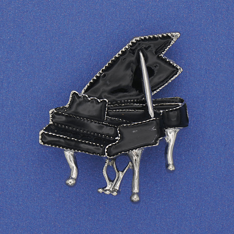 Broche «Piano» esmalte negro, metal plateado 36×30 mm+